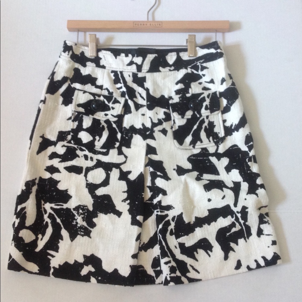 Etcetera Black White Skirt Splash Linen Pleated